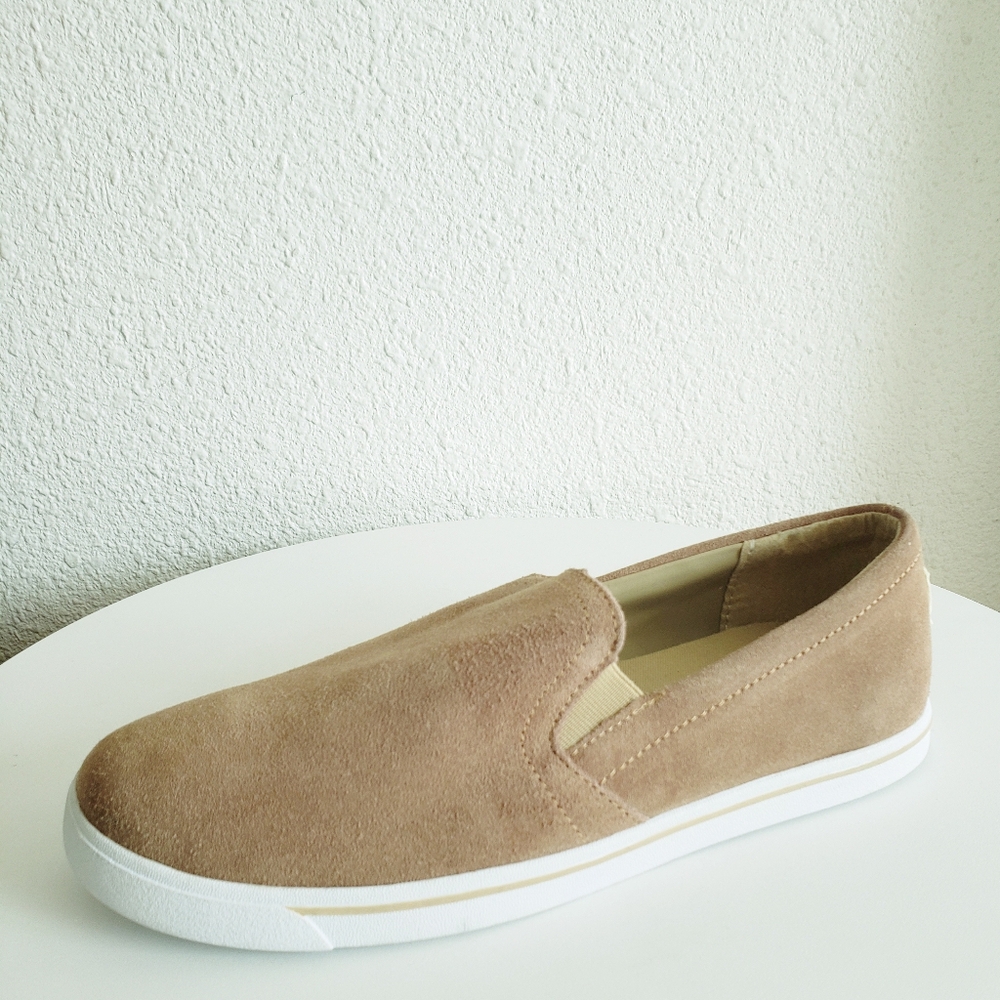 Lands End Flat Slip On Beige Suede Shoes